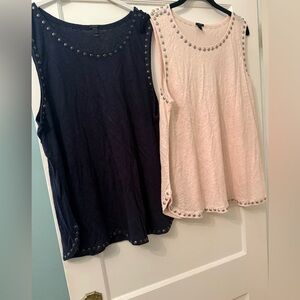 J CREW Set of 2 Tanks Navy & Dusty Pink Linen cotton hammered trim Size XL NWOT